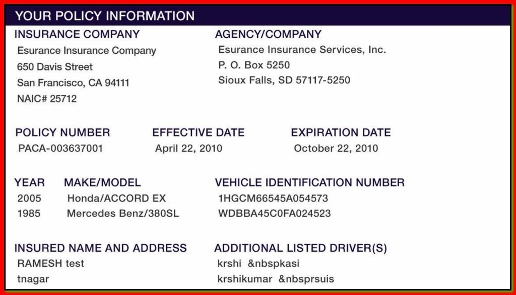 Car insurance card template